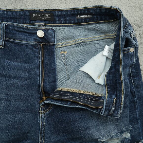 Judy Blue Jeans Juniors 11/30 Blue High-Rise Boyfriend Fit 27" Inseam Destroyed - Picture 2 of 16